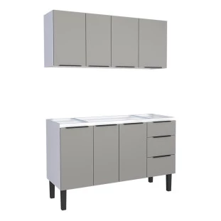 Cozinha Completa Gabinete Para Pia 140cm e Armário Aéreo Júpiter Cozimax Cinza Argila