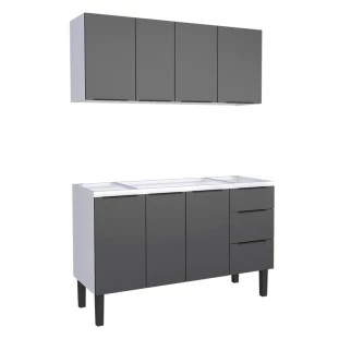 Cozinha Completa Gabinete Para Pia 140cm e Armário Aéreo Júpiter Cozimax Preto