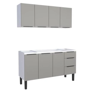 Cozinha Completa Gabinete Para Pia 150cm e Armário Aéreo Júpiter Cozimax Cinza Argila