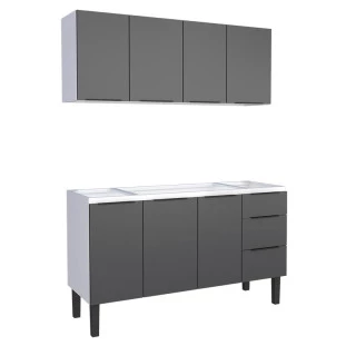 Cozinha Completa Gabinete Para Pia 150cm e Armário Aéreo Júpiter Cozimax Preto