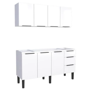 Cozinha Completa Gabinete Para Pia 160cm e Armário Aéreo Júpiter Cozimax Branco