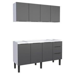 Cozinha Completa Gabinete Para Pia 160cm e Armário Aéreo Júpiter Cozimax Preto