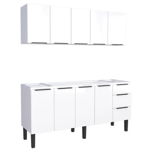 Cozinha Completa Gabinete Para Pia 180cm e Armário Aéreo Júpiter Cozimax Branco
