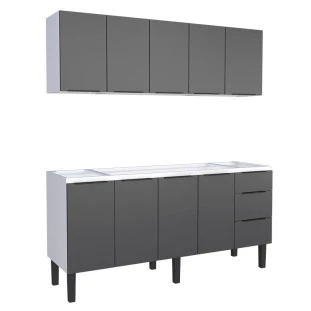Cozinha Completa Gabinete Para Pia 180cm e Armário Aéreo Júpiter Cozimax Preto