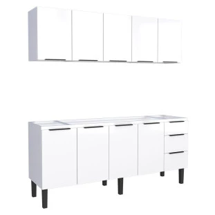 Cozinha Completa Gabinete Para Pia 200cm e Armário Aéreo Júpiter Cozimax Branco