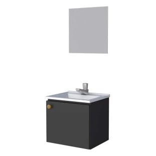 Conjunto Gabinete Para Banheiro Aço com Espelho Amêndoa 40 Cozimax Preto