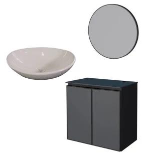 Conjunto Banheiro Aço Gabinete Umbu 60 Com Cuba Bali Branca Espelho Luna Cozimax Preto