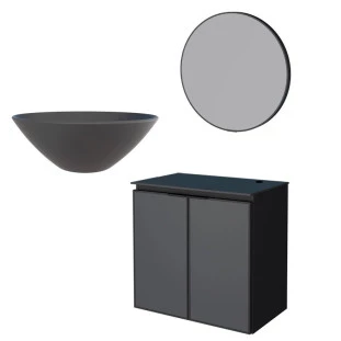 Conjunto Banheiro Aço Gabinete Umbu 60 Com Cuba Cuia Preta Espelho Luna Cozimax Preto