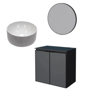 Conjunto Banheiro Aço Gabinete Umbu 60 Com Cuba Domo e Espelho Luna Cozimax Preto