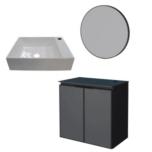 Conjunto Banheiro Aço Gabinete Umbu 60 Com Cuba Prisma Base e Espelho Luna Cozimax Preto 