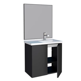 Conjunto Banheiro Aço Gabinete Umbu 60 Lavatório Com Espelho Bisotê Cozimax Preto