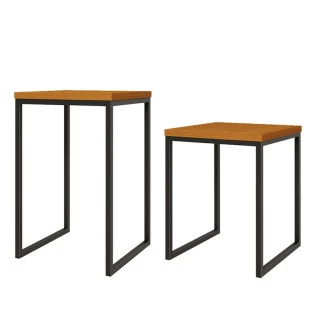 Conjunto de Mesas Lateral e Apoio Para Sala 40x40 Iron EAX Móveis Cedro 