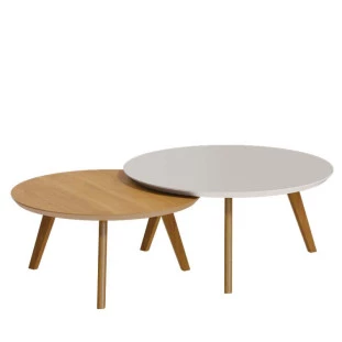 Conjunto Com 2 Mesas de Centro Redonda Classic Imcal Off White/Nature