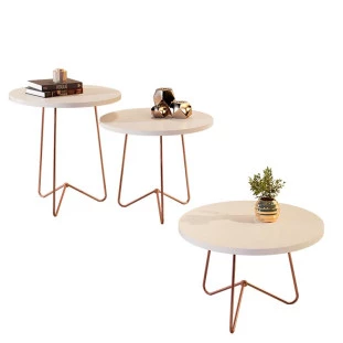 Conjunto de Mesas Para Sala 8004 8005 8006 JB Bechara Pérola/Bronze