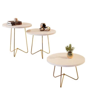 Conjunto de Mesas Para Sala 8004 8005 8006 JB Bechara Pérola/Dourado