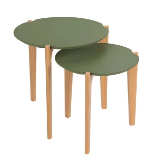 Conjunto de Mesa Lateral Florida 50cm e 60cm Lukaliam Verde Floresta/Freijo
