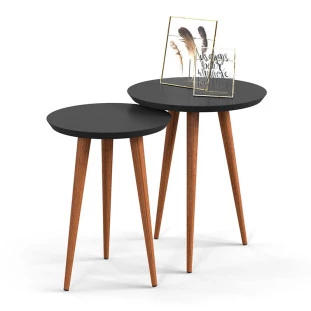 Conjunto com 2 Mesas de Apoio e Lateral Redonda Luna Patrimar Preto