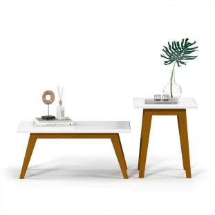 Conjunto Mesa Lateral e Mesa de Centro Prism Patrimar Branco
