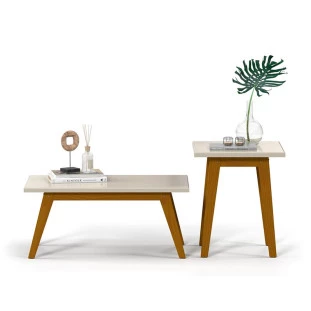 Conjunto Mesa Lateral e Mesa de Centro Prism Patrimar Off White