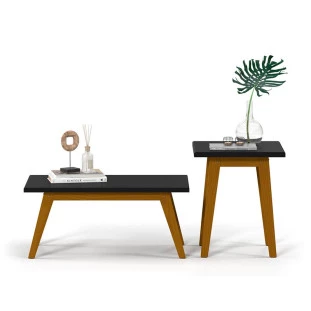 Conjunto Mesa Lateral e Mesa de Centro Prism Patrimar Preto