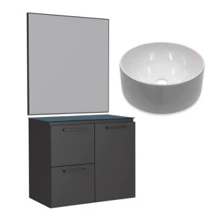 Conjunto Banheiro Aço Gabinete Osiris 60 Com Espelho Gaia e Cuba Domo Cozimax Preto
