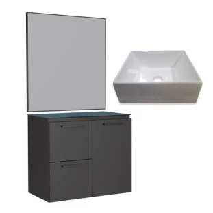 Conjunto Banheiro Aço Gabinete Osiris 60 Com Espelho Gaia e Cuba Prisma Cozimax Preto