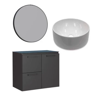 Conjunto Banheiro Aço Gabinete Osiris 60 Com Espelho Luna e Cuba Domo Cozimax Preto