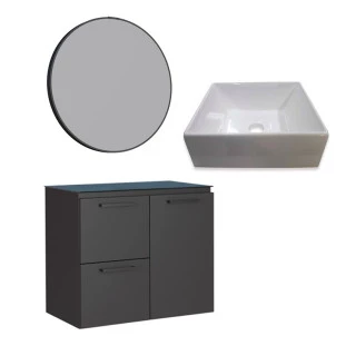 Conjunto Banheiro Aço Gabinete  Osiris 60 Com Espelho Luna e Cuba Prisma Cozimax Preto