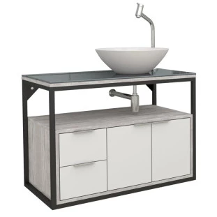 Gabinete Para Banheiro Apoema 80 com Cuba Cuia Cozimax Branco/Calcare