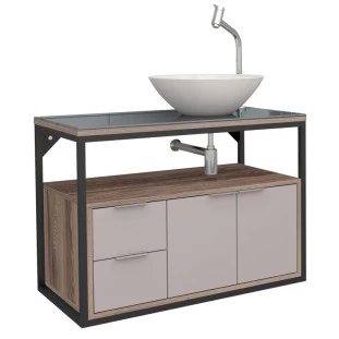 Gabinete Para Banheiro Apoema 80 com Cuba Cuia Cozimax Nudi/Tamarindo