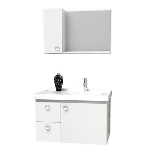 Conjunto Para Banheiro Madeira Gabinete e Espelho Moara 60 Cozimax Branco
