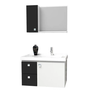 Conjunto Para Banheiro Madeira Gabinete e Espelho Moara 60 Cozimax Branco/Preto