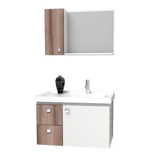 Conjunto Para Banheiro Madeira Gabinete e Espelho Moara 60 Cozimax Branco/Tamarindo