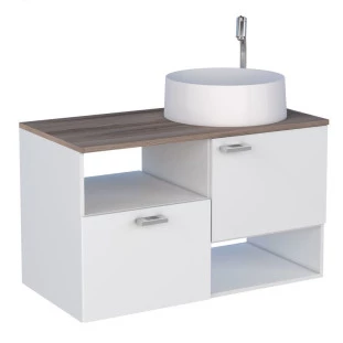 Gabinete Para Banheiro Iara 80 com Cuba Domo Cozimax Branco/Tamarindo