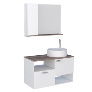 Conjunto de Banheiro Iara 80 com Cuba Domo Cozimax Branco/Tamarindo