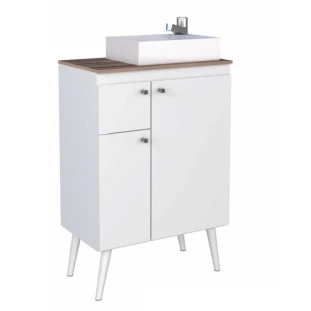 Gabinete de Banheiro Retrô Itaúna 60 Cuba Prisma Cozimax Branco/Tamarindo