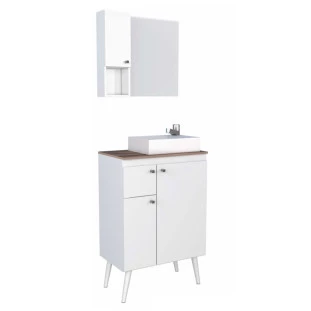Conjunto de Banheiro Retrô Itauna 60 Cuba Prisma Base Cozimax Branco/Tamarindo