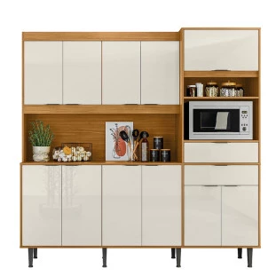Cozinha Completa 200cm 11 Portas 2 Gaveta Bahamas Lukaliam Tauari/Off White