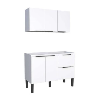 Cozinha Completa de Madeira Gabinete Para Pia 120cm e Armário Aéreo Cisne Cozimax Branco