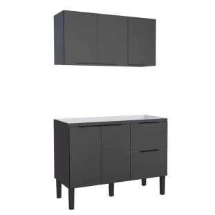 Cozinha Completa de Madeira Gabinete Para Pia 120cm e Armário Aéreo Cisne Cozimax Preto