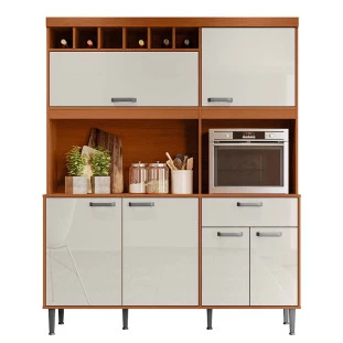 Cozinha Completa 160cm Adega 6 Portas 1 Gaveta Dakota Lukaliam Jequitiba/Areia