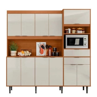 Cozinha Completa 200x200cm 11 Portas 2 Gavetas Bahamas Lukaliam Jequitiba/Off White