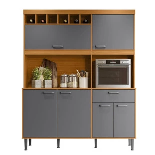 Cozinha Completa 160cm Adega 6 Portas 1 Gaveta Dakota Lukaliam Tauari/Cinza