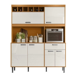 Cozinha Completa 160cm Adega 6 Portas 1 Gaveta Dakota Lukaliam Tauari/Off White