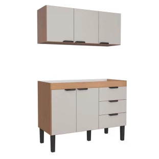 Cozinha Completa Gabinete e Armário Aéreo Flamingo 120 Cozimax Nude/Jequitiba