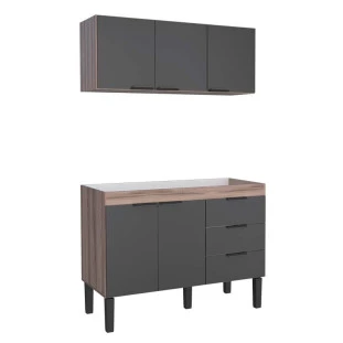 Cozinha Completa Gabinete e Armário Aéreo Flamingo 120 Cozimax Preto/Tamarindo