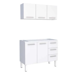 Cozinha de Aço Gabinete Para Pia 120cm com Armário Aéreo Vênus Cozimax Branco