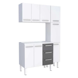 Cozinha Completa de Aço Gabinete Para Pia 120cm com Aéreo e Paneleiro Vênus Cozimax Branco/Preto