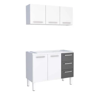 Cozinha de Aço Gabinete Para Pia 120cm com Armário Aéreo Vênus Cozimax Branco/Preto
