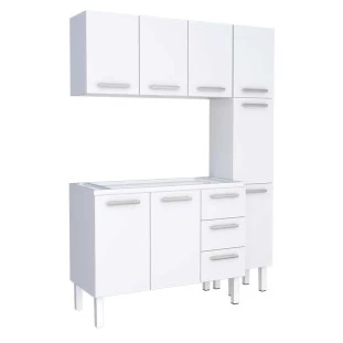 Cozinha Completa de Aço Gabinete Para Pia 140cm com Aéreo e Paneleiro Vênus Cozimax Branco
